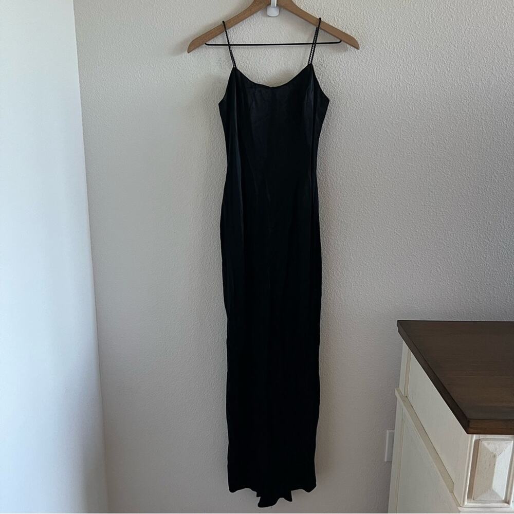 Jessica McClintock Gunne Sax Vintage Black Silky Maxi Dress Edgy Strap Detail